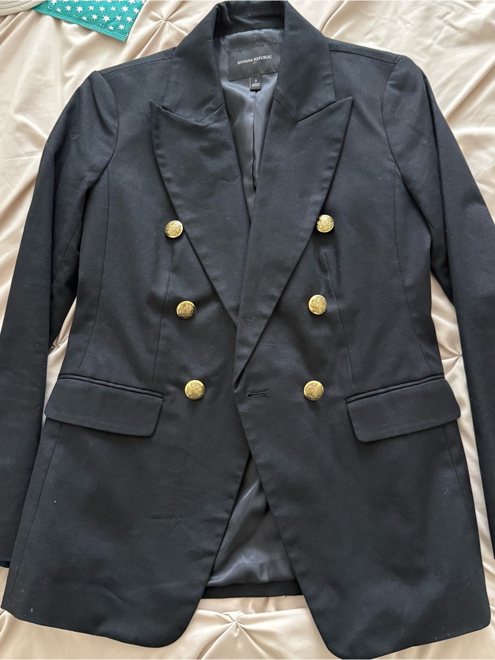 Banana Republic Black Double-Breasted Blazer with Gold Buttons